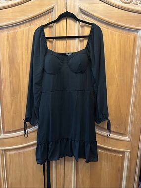 Lily Rose Black Long Sleeve Midi Dress with Ruffle Hem
